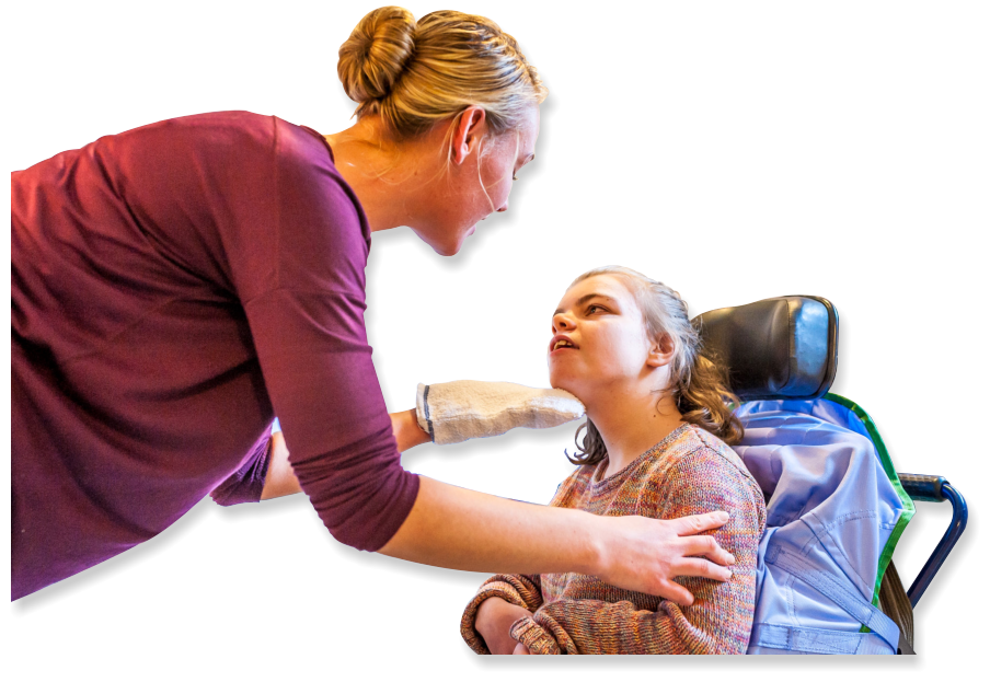 caregiver talking to a child